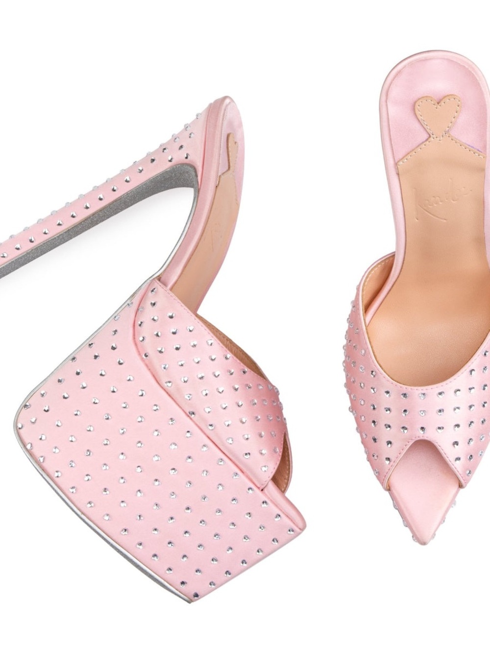 Pink Studded Pointed-Toe Slide Heels